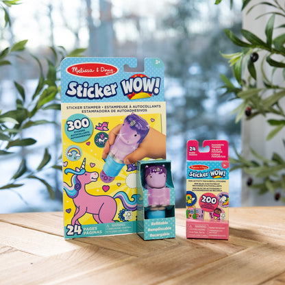 Sticker WOW!™ Purple Unicorn Bundle: Activity Pad & Sticker Stamper + Mini Activity Pad and 200 Refill Stickers